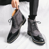 Patchwork Leather Boots Men's Suede And Split Leather Chelsea Leisure Formal Oxfords Shoes For Winter Mart Lion   