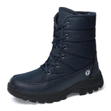 Men's Snow Boots Warm Plush  Ankle Long Fur Waterproof Footwear Lace Up Outdoor Casual Shoes Unisex MartLion Blue 36 
