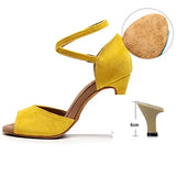 Woman Latin Ballroom Yellow Modern Leather Dance Shoes MartLion silk cuban-6cm 9 