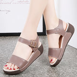 Microfiber Light Weight Wedge Women's Sandals Ankle Buckle Heel Height 5CM Platform MartLion BrownH070 5 