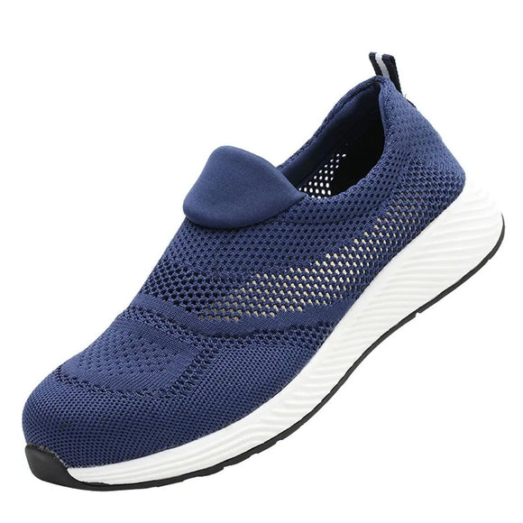 Women's Sneakers Anti-smashing Work Men's Safety Shoes Rubber Unisex Stretch Fabric Mesh Boots Breathable Anti-puncture footwear MartLion Blue 35 United States