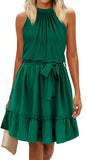 Women's Dress Summer Women's Beach Dress Folded Cake Dress Loose Neck Tie Sleeveless Dress Women's Summer Clothing MartLion   