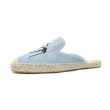 Ladies Summer Toe Slippers Sandals Flat Breathable Slip-On Espadrilles Denim Floral Embroidered Mules MartLion   