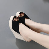 Liyke Platform Wedges Slippers Summer Peep Toe 14CM Heels Shoes Woman Super High Mules Female Sandals Black Mart Lion   