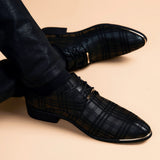  Men's Leather Concise Shoes Dress Pointy Plaid Black Breathable Formal Wedding Basic MartLion - Mart Lion