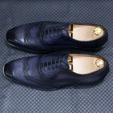 Handmade Men's Wingtip Oxford Shoes Genuine Calfskin Leather Brogue Dress Classic Formal Shoes MartLion Gray US 6 