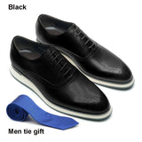 Classic Men's Oxford Shoes with Brogue Perforations Dot Handmade Real Leather Sneakers Lace-up Wedding Casual MartLion Black EUR 38 