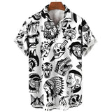 men's short-sleeved shirt Hawaiian casual beach men's tops mysterious totem print MartLion WERF1004 XXXL CHINA