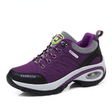 Women Air Cushion Athletic Walking Sneakers Breathable Gym Jogging Tennis Shoes Sport Lace Up Platform Zapatillas Mujer Mart Lion purple 36 