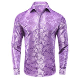 Hi-Tie Jacquard Silk Men's Shirts Lapel Long Sleeve Wedding Shirt Cowboy Blue Gold Green Red White Black MartLion   