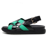 Summer Fish Toe Sandals Women's Roman Leather Cross Flat Thick Sole Matching Color Versatile Shoes Mart Lion 4 34 
