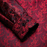 Hi-Tie Long Sleeve Silk Shirts Men's Suit Dress Outwear Slim Jacquard Wedding Floral Paisley Gold Blue Red MartLion   