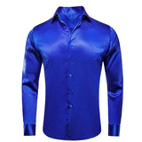 Hi-Tie Navy Royal Sky Blue Silk Men's Shirts Lapel Collar Long Sleeve Dress Shirt Jacquard Blouse Wedding MartLion SCY-1509 S 