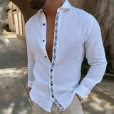 summer men's lapel button print long-sleeved shirt MartLion