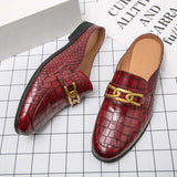 Mules Summer Sandals Loafers Half Shoes Diamond Leather Men's Shoes Designer Slides Slippers MartLion 739 Red 47 