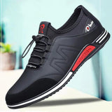 Men's Trendy Leather Casual Shoes Soft Soled Breathable Flat Lace-Up Soft Bottom Light Sneakers Mart Lion Black 39 