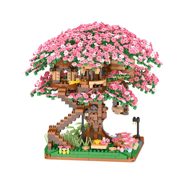 Sakura Flower Treehouse DIY Model Micro Building Block Indoor Decorations Creative Street View Brick Cherry Blossom Kid Toy Gift MartLion pink  