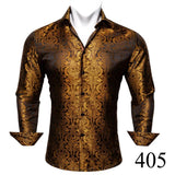 Designer Blue Silk Paisley Shirts Men's Lapel Woven Long Sleeve Embroidered Four Seasons Exquisite Fit Party Wedding MartLion   