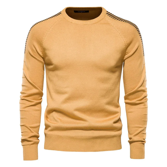 Spliced Drop Sleeve Sweater Men's Casual O-neck Slim Fit Pullovers Sweaters Winter Warm Knitted MartLion Yellow Size S 50-55kg 