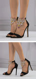 Liyke Color Rhinestone Women's Sandals High Heels Crystal Ankle Strap Summer Open Toe Stripper Shoes Stiletto MartLion   