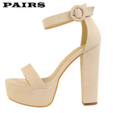 Candy Color Casual Shoes Buckle Strap Women's Pumps Elegant Open Toe Lady High Heels Stiletto Flock Platform Mart Lion   