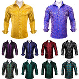 Luxury Men's Shirt Embroidered Silk Slim Casual Gold Blue Purple Black Red Green Paisley Flower Long Sleeve Barry Wang Cloth MartLion   