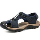 Men's Leather Sandals Summer Wrap Toe Hiking Roman Genuine Platform Non-slip Trekking Beach Sneakers Mart Lion Navy Blue 38 