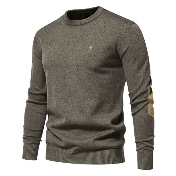 Autumn Winter Sweater Men's O-Neck Patchwork Long Sleeve Pullovers Solid Color Cotton Sweaters MartLion Army Green S 60-70kg 