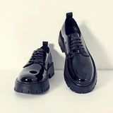 Men's Oxford shoes patent leather men's office formal formal lace-up heightened black leather MartLion   