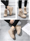 Women Snow Boots Winter Flat Lace Up Platform Ladies Warm Shoes Flock Fur Suede Ankle Female Black Mart Lion   