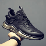 Men's Genuine Leather Casual Sport Shoes Youth Spring Autumn Cool Sole Black Cow Leather Sneakers Mart Lion   