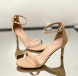 Summer Open Toe Gladiator Sandals Women 6CM High Heels PU Leather Black Shoes Ladies Mart Lion beige 35 
