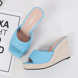 High Heels Sandals Women Party Shoes Peep toe Elegant Ladies Wedges Blue Yellow Black MartLion The light blue 5.5 