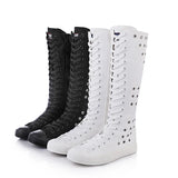 High Top Breathable Canvas Shoes Soft Front Lace Up Side Zipper Korean Version Hollow Out Casual MartLion - Mart Lion
