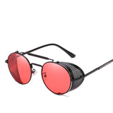 Retro Round Metal Sunglasses Steampunk Men's Women Brand Designer Glasses Oculos De Sol Shades UV Protection Mart Lion 6-Black-Red As Picture 