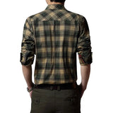 Vintage Military Men Cotton Shirt Long Sleeve Lapel Plaid Button Pocket Male Safari Style Casual MartLion   