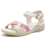 Summer Leather Metal Buckle Strap Ladies' Sandals Heel Height 2.5CM flat Women's Beach Shoes MartLion   