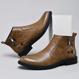 White Formal Chelsea Mens Boots Round Toe Low Heel Ankle Boots Side Zipper Leather Cowboy Boots