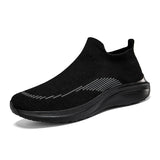 Slip-On Men's Shoes Couple Sneakers Stretch Fabric Light Walking Casual Breathable Unisex Women Loafers MartLion All black 35(22.5CM) 