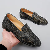 Loafers Men's Slip-On Round Toe Spring Autumn Dress Shoes Handmade Mart Lion black 36 