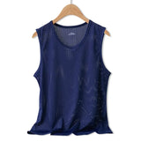 Men's Tops Ice Silk Vest Outer Wear Quick-Drying Mesh Hole Breathable Sleeveless T-Shirts Summer Cool Vest Beach Travel Tanks MartLion Navy 4XL 