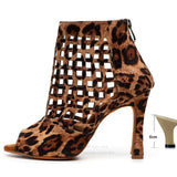 Ballroom Salsa Dance Shoes Ladies Jazz Square Boots High Heels Tango Summer Leopard Black MartLion Leopard heel 6cm 6.5 