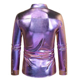 Men's Shiny Gold Metallic Shirt Long Sleeve Button Up Dress Shirts 70s Disco Party Stage Singer Camisas Masculina MartLion   