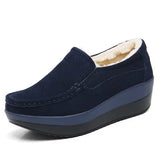 Autumn Shoes Platform Shoes Cow Suede Leather Flats Thick Sole Women's Loafers Moccasins MartLion blue plush 35 