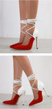 Liyke Style White Red Mixed Color Women Pumps Pointed Toe Strappy Heels Party Wedding Shoes Stiletto Mules Sandals Lady Mart Lion   