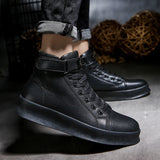 Autumn Men's Ankle Boots High-cut Solid Sneakers Lace-up Motorcycle Platform Skateboard Sport Trainers Shoes Mart Lion   