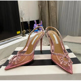 Luxury Rhinestone Hollow out Women Pumps Wedding Shoes Clear PVC High heels Elegant Summer Party Bridal MartLion   