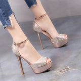 Platform High Heels Pumps Women Shoes Heels Sandals Wedding 12 CM MartLion Gold 37 