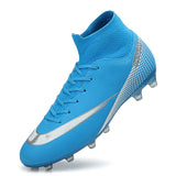 Turf Soccer Shoes High Ankle Futsal Men's Ag Tf Outdoor Breathable Football Boots Anti Slip Trainers Mart Lion Blue cd Eur 35 