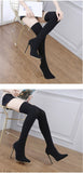 Liyke Pointed Toe Stretch Fabric Socks Over The Knee Boots Women Autumn Winter Shoes Thin HIgh Heels Long Mart Lion   